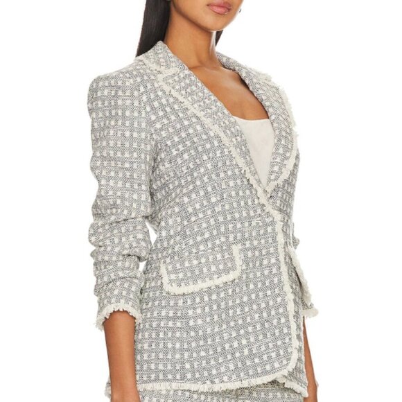 Cinq à Sept 'Khloe' Fringe-Trim Box-Tweed Blazer, Navy Blue/White - Picture 2 of 4